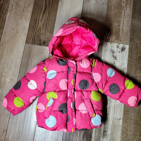 Crazy 8 Toddler Girls Pink Polka Dot Puffer Coat Size 12-24 Months - Picture 5 of 7